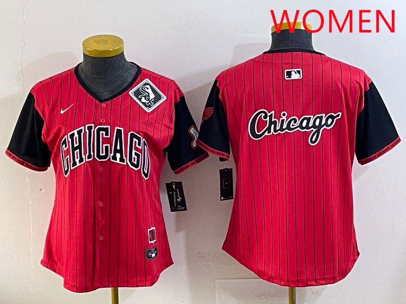 Women Chicago White Sox Blank Red Stripe Joint Name Nike 2025 MLB Jersey style 20->women mlb jersey->Women Jersey
